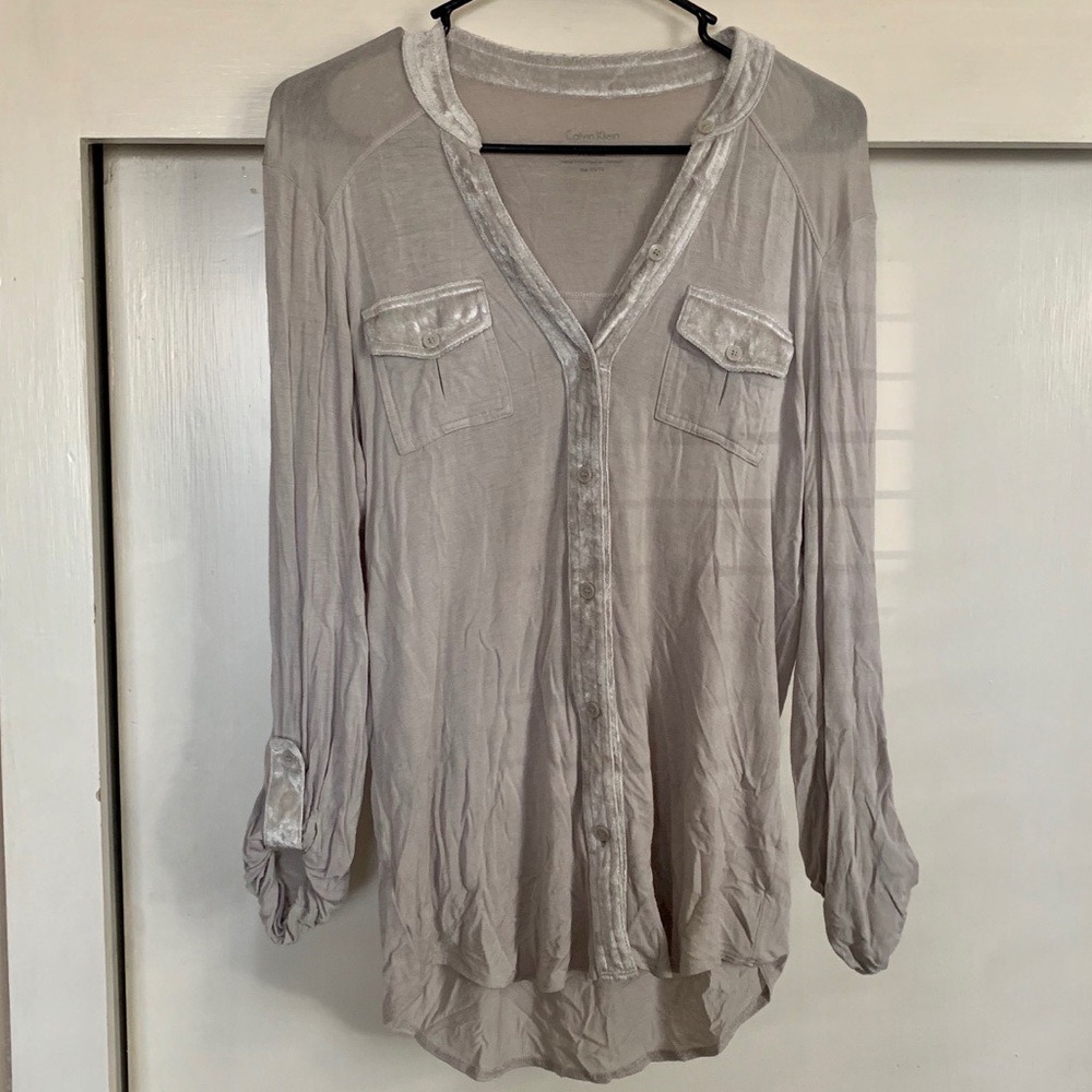 Calvin Klein Long Sleeved V Neck Shirt Beige